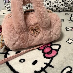 Faux Fur Pink Handbag with Heart Logo